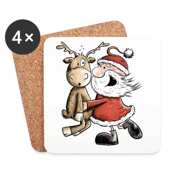 Weihnachtsmann Mit Rentier I Weihnachten Geschenk - Untersetzer (4er-Set) - Weiß - Vorne