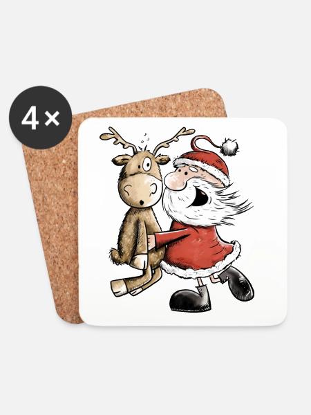 Weihnachtsmann Mit Rentier I Weihnachten Geschenk - Untersetzer (4er-Set) - Weiß