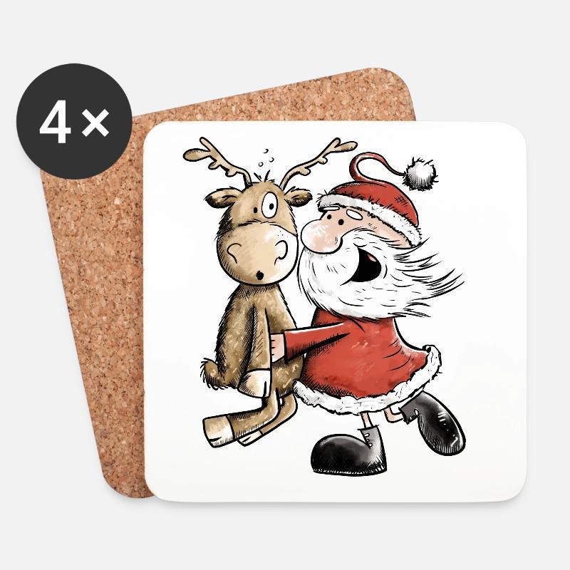 Weihnachtsmann Mit Rentier I Weihnachten Geschenk - Untersetzer (4er-Set) - Weiß