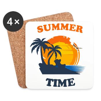 Sommerinspirierte Palmen mit Sonnenuntergang - Untersetzer (4er-Set) - Weiß - Vorne