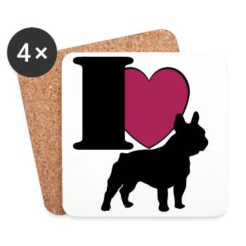 Bouledogue français j'adore ... / + - Dessous de verre (lot de 4) - blanc - Devant