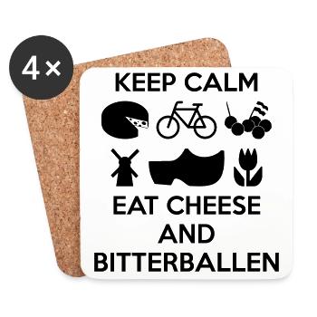 RESTEZ CALME Mangez du fromage et du bitterballen multicolore - Dessous de verre (lot de 4) - blanc - Devant