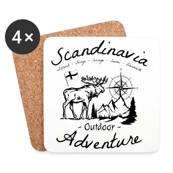 Scandinavia Outdoor Adventure Flag Moose - Coasters (set of 4) - white - Front