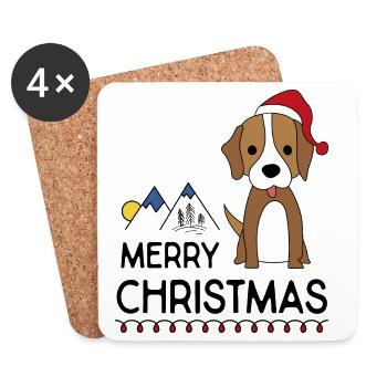 Noël drôle avec un chien pour des amis - Dessous de verre (lot de 4) - blanc - Devant