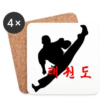 Logo de Taekwondo sauté coup de pied coréen - Dessous de verre (lot de 4) - blanc - Devant