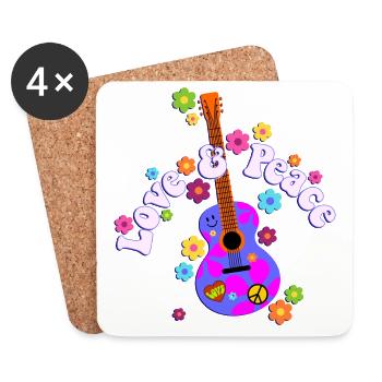 Retro Flower Power Guitar - Love And Peace 1 - Untersetzer (4er-Set) - Weiß - Vorne