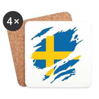 Drapeau de la Suède Fan de drapeau Sverige rayures de fan - Dessous de verre (lot de 4) - blanc - Devant