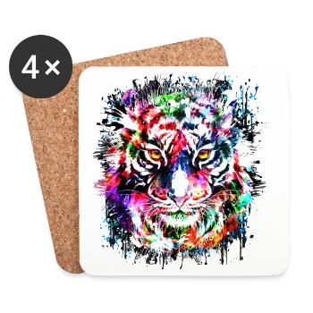 Tiger - Bunter Tigerkopf - Tigerkatze - Untersetzer (4er-Set) - Weiß - Vorne