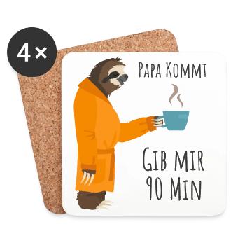 Müder Papa Faultier Kaffee Humor Shirt - Untersetzer (4er-Set) - Weiß - Vorne