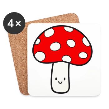 Mushroom Fly agaric Lucky Mushroom - Coasters (set of 4) - white - Front