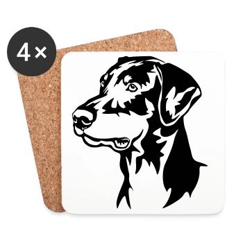 Tête de Doberman - Dessous de verre (lot de 4) - blanc - Devant