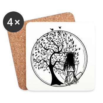 Tree Silhouette Ohrhörer - Untersetzer (4er-Set) - Weiß - Vorne