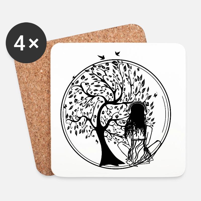 Tree Silhouette Ohrhörer - Untersetzer (4er-Set) - Weiß