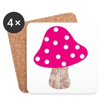 Mushroom Pink Dots Dots Lucky Nursery Woodland - Coasters (set of 4) - white - Front