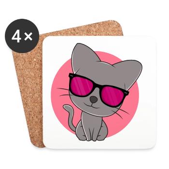 Mignon chaton gris - Dessous de verre (lot de 4) - blanc - Devant