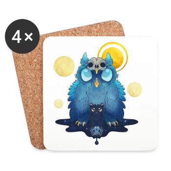 Blue Ink Spirits - Schutzeule und schwarzes Kätzchen - Untersetzer (4er-Set) - Weiß - Vorne