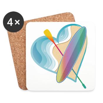 Stand up paddling with a lot of heart on the beach - Coasters (set of 4) - white - Front