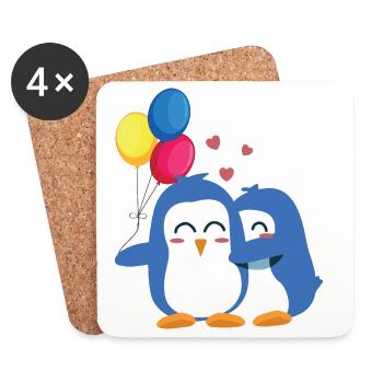 Pinguine mit Luftballons - Untersetzer (4er-Set) - Weiß - Vorne