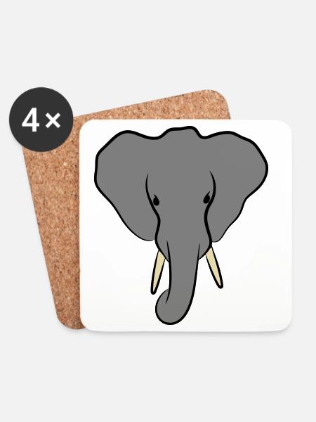 Elephant Head Minimalist - Coasters (set of 4) - white