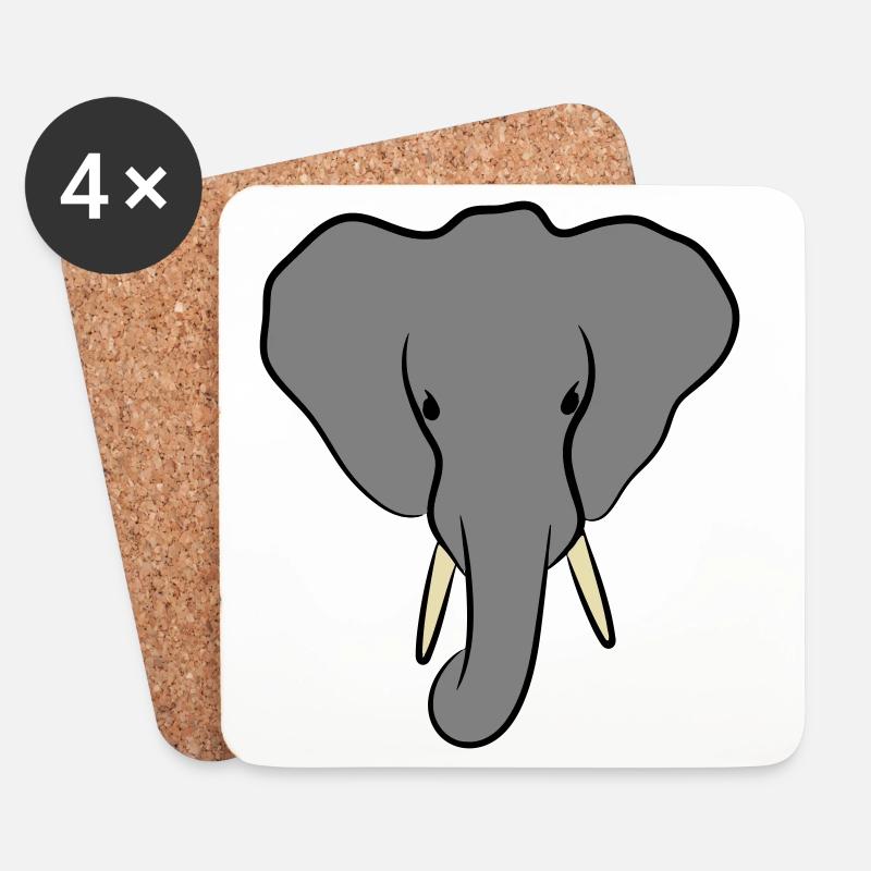 Elephant Head Minimalist - Coasters (set of 4) - white