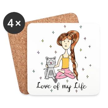 Chat de yoga « L’amour de ma vie » - Dessous de verre (lot de 4) - blanc - Devant