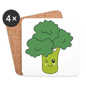 Kawaii Broccoli Vegetables vegan - Coasters (set of 4) - white - Front