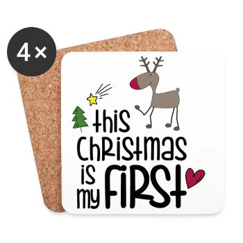 Motif de Noël de renne ludique - Dessous de verre (lot de 4) - blanc - Devant