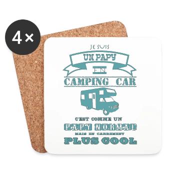 Je suis un papy en camping-car bleu turquoise west - Dessous de verre (lot de 4) - blanc - Devant