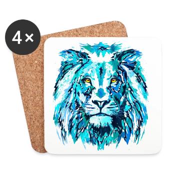 Tête de Lion Bleu - Signe du zodiaque Lion - Dessous de verre (lot de 4) - blanc - Devant