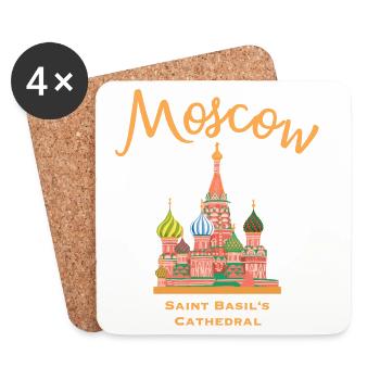 Moskau, Basilius Kathedrale, Wahrzeichen Zeichnung - Untersetzer (4er-Set) - Weiß - Vorne