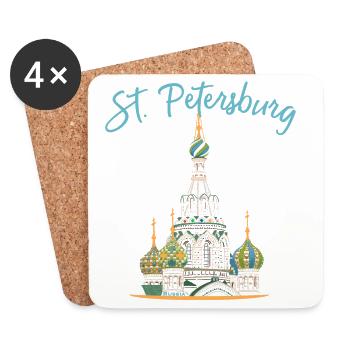 St. Petersburg, Kirche, Russland, Strichzeichnung - Untersetzer (4er-Set) - Weiß - Vorne
