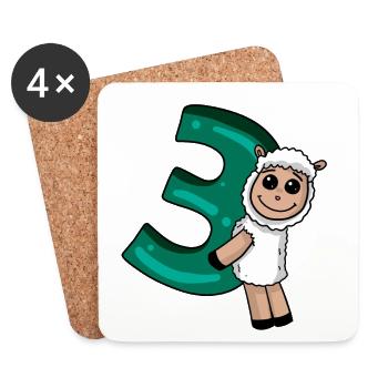3 Jahre alt - 3. Geburtstag mit Tier Motiv - Untersetzer (4er-Set) - Weiß - Vorne