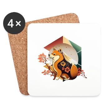 Vie meilleure avec mon chien Shiba - Dessous de verre (lot de 4) - blanc - Devant