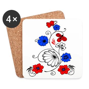 Fleur vigne avec papillon - Dessous de verre (lot de 4) - blanc - Devant