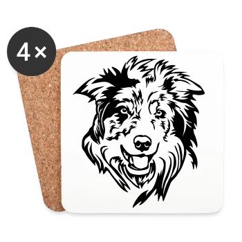 Tête de Border Collie - Dessous de verre (lot de 4) - blanc - Devant