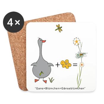 Gans und Blümchen gleich Gänseblümchen - Untersetzer (4er-Set) - Weiß - Vorne