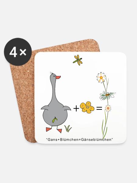 Gans und Blümchen gleich Gänseblümchen - Untersetzer (4er-Set) - Weiß