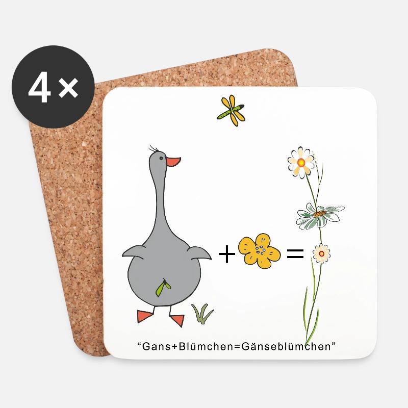 Gans und Blümchen gleich Gänseblümchen - Untersetzer (4er-Set) - Weiß