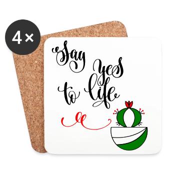 Cactus, say yes to life - Coasters (set of 4) - white - Front