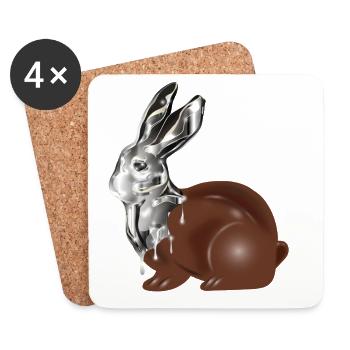 Lapin de Pâques en chocolat au look chromé brillant - Dessous de verre (lot de 4) - blanc - Devant