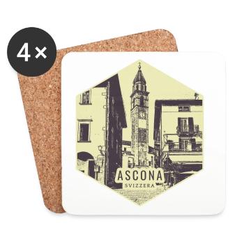Ascona Stadtszene Vintage Stamp - Untersetzer (4er-Set) - Weiß - Vorne