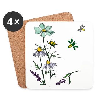 Herbes, camomille, abeilles - Dessous de verre (lot de 4) - blanc - Devant