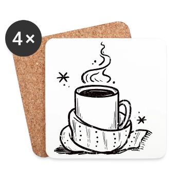 Gemütliche Tasse mit Dampf und Schal - Untersetzer (4er-Set) - Weiß - Vorne