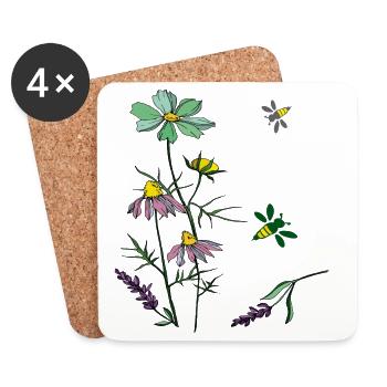 Abeilles, herbes, nature - Dessous de verre (lot de 4) - blanc - Devant