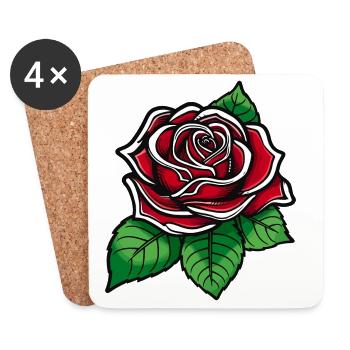 Rose Cramoisie Pop Art Bloom - Dessous de verre (lot de 4) - blanc - Devant