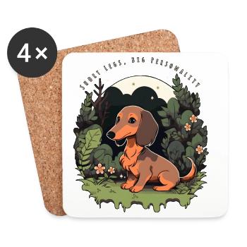 Dachshund Kawaii Puppy Dog Design - Coasters (set of 4) - white - Front