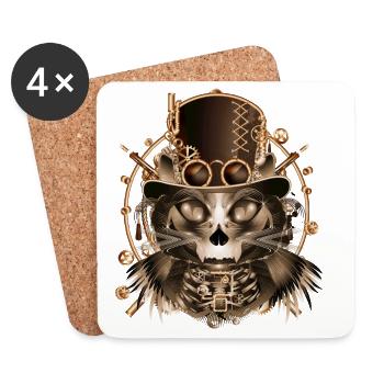 Chat Steampunk avec haut-de-forme antique en sépia - Dessous de verre (lot de 4) - blanc - Devant