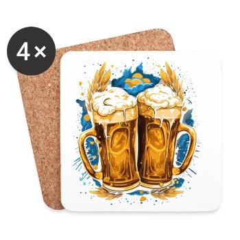 Beer, Beer mug with head of foam, Golden beer mugs - Coasters (set of 4) - white - Front