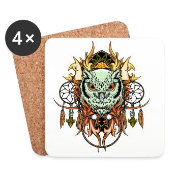 Hibou élégant avec capteur de rêves - Dessous de verre (lot de 4) - blanc - Devant