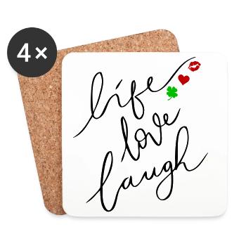 leben, lieben, lachen - Untersetzer (4er-Set) - Weiß - Vorne